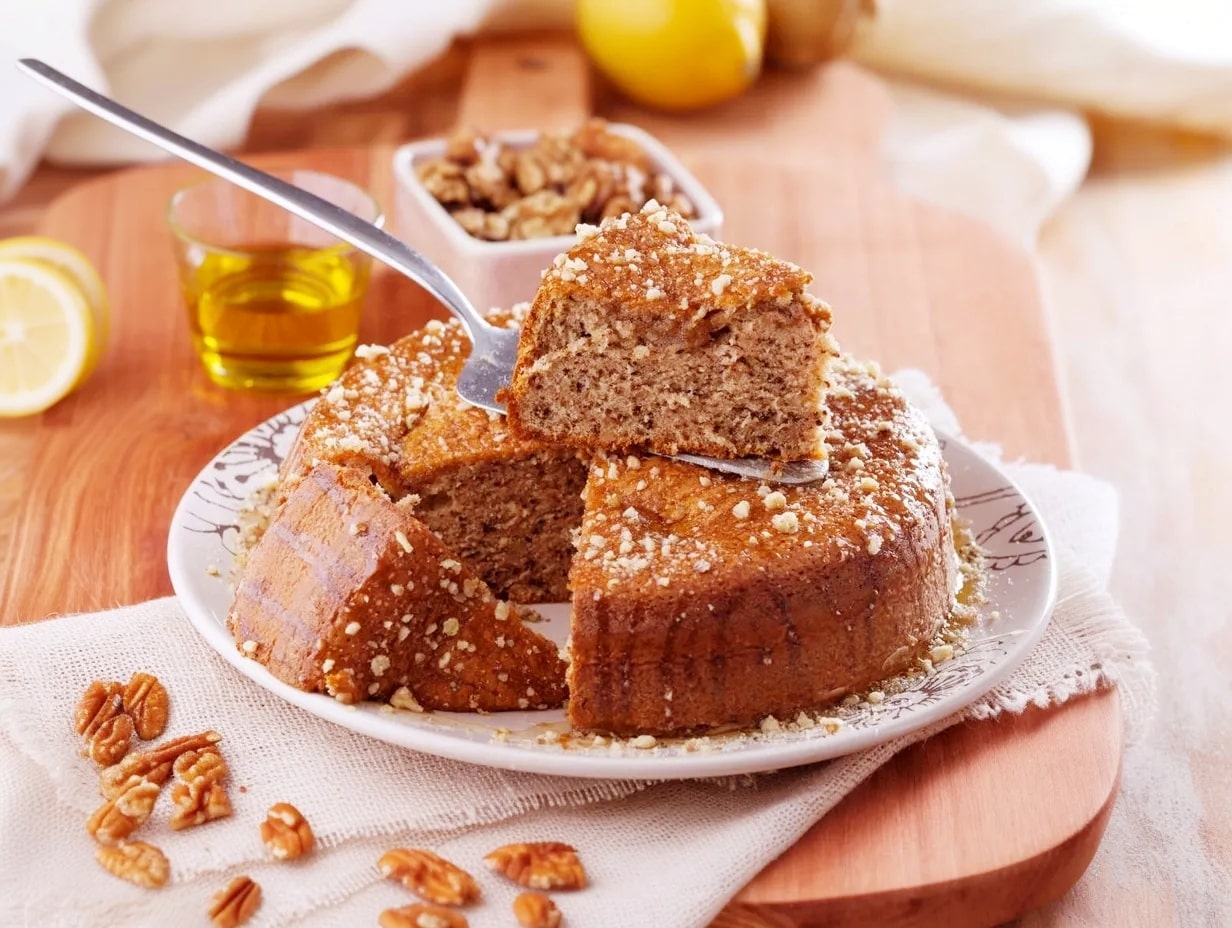 Old-fashioned honey and walnut cake