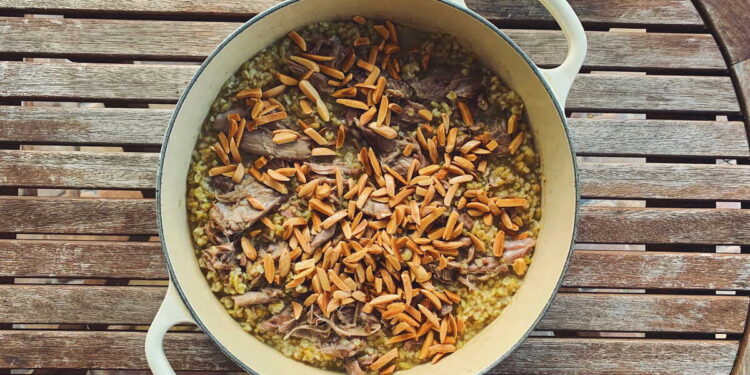 Freekeh Pilaf with Lamb (Levantine Smoky Green Wheat Pilaf)