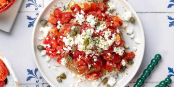 Dakos (Cretan Barley Rusk with Tomato and Feta)