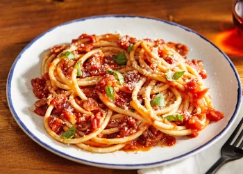 Bucatini all'Amatriciana (Roman Pasta with Guanciale, Tomato and Pecorino)