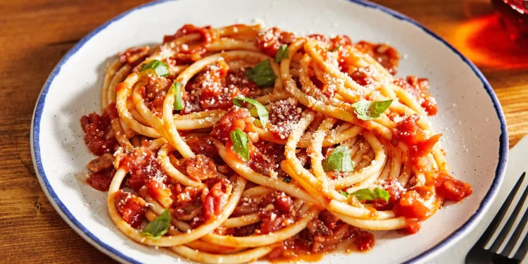 Bucatini all'Amatriciana (Roman Pasta with Guanciale, Tomato and Pecorino)