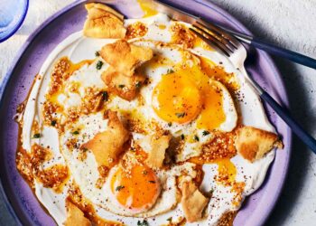 Cılbır (Turkish Poached Eggs with Garlic Yogurt and Chili Butter)