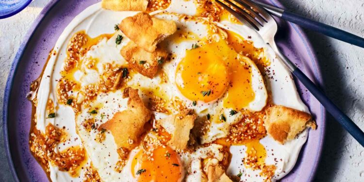 Cılbır (Turkish Poached Eggs with Garlic Yogurt and Chili Butter)